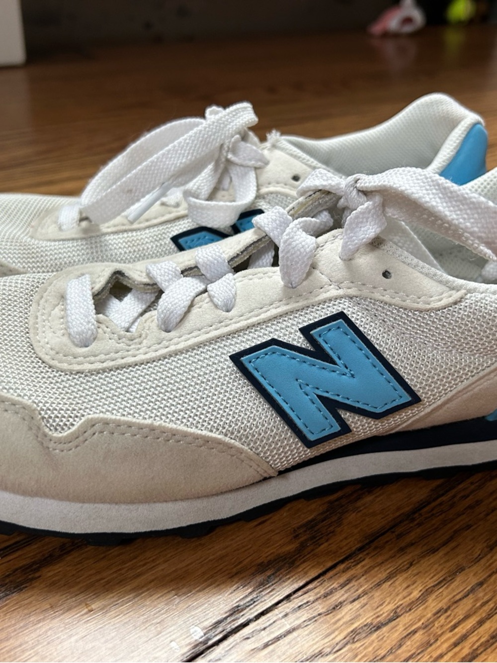 New Balance Kids 515 White & Light Blue Retro Runner Sneakers